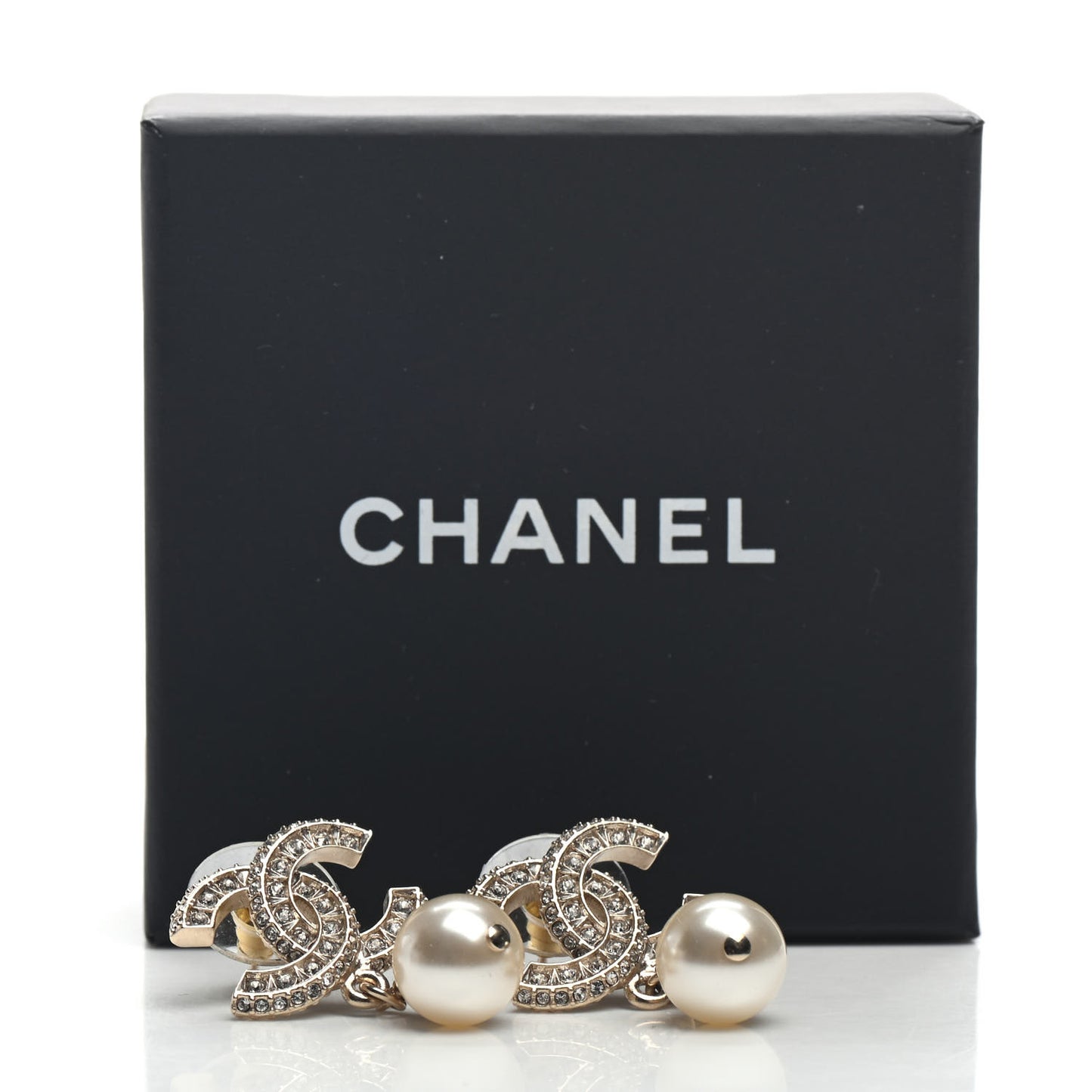 Crystal Pearl CC Drop Earrings Gold
