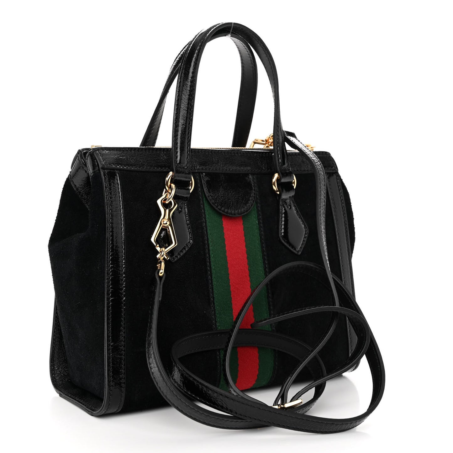 Suede Patent GG Web Small Ophidia Tote Bag Black
