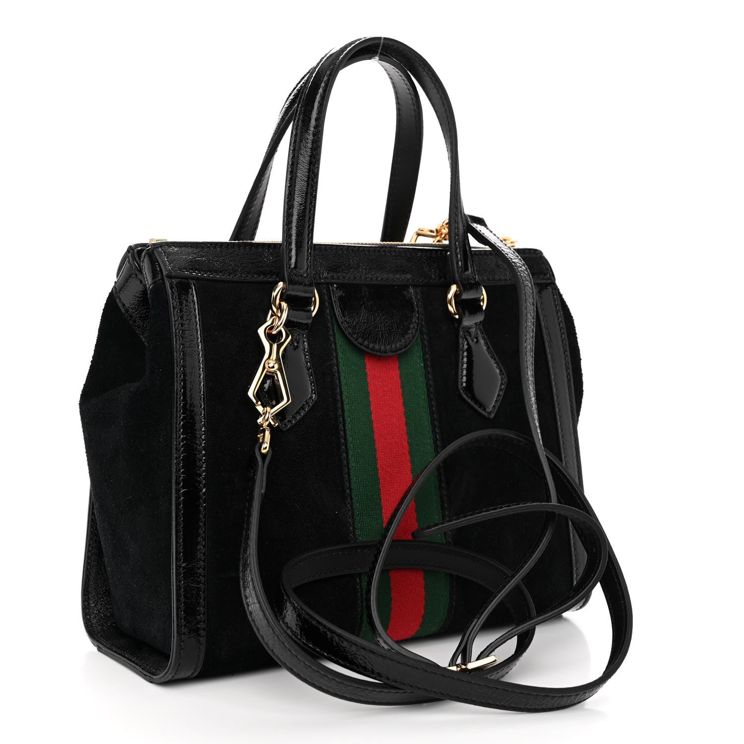 Gucci Suede Patent GG Web Small Ophidia Tote Bag Black 3 of 10