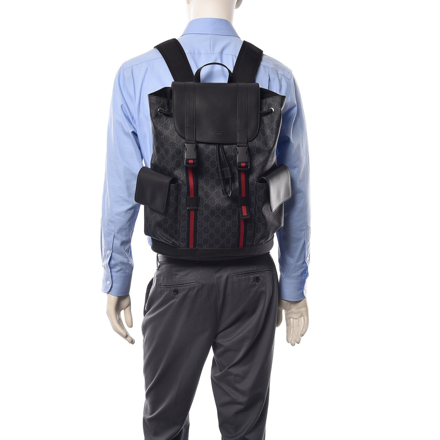 Soft GG Supreme Monogram Appia Calfskin Web Double Buckle Backpack Black