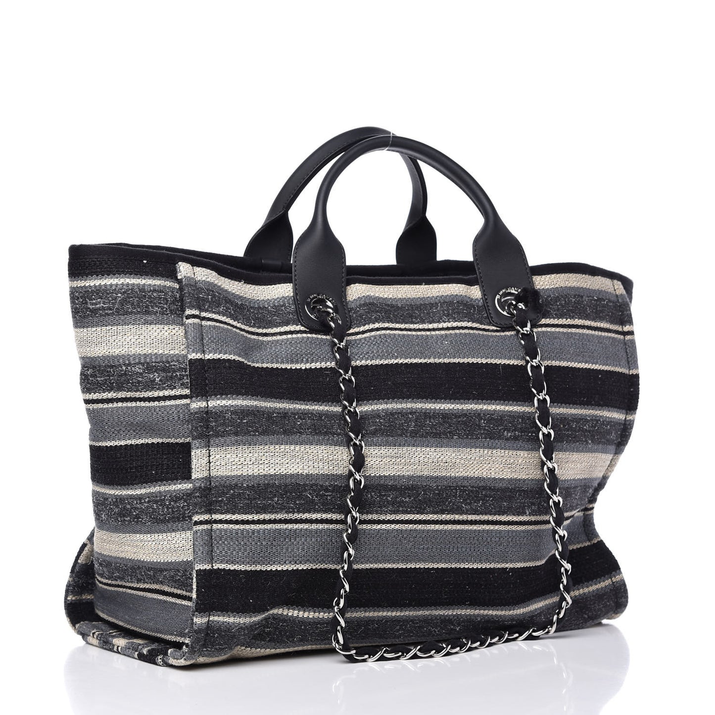 Striped Canvas Medium Deauville Tote Black
