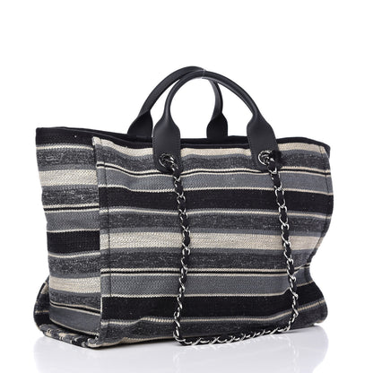 Chanel Striped Canvas Medium Deauville Tote Black 3 of 11