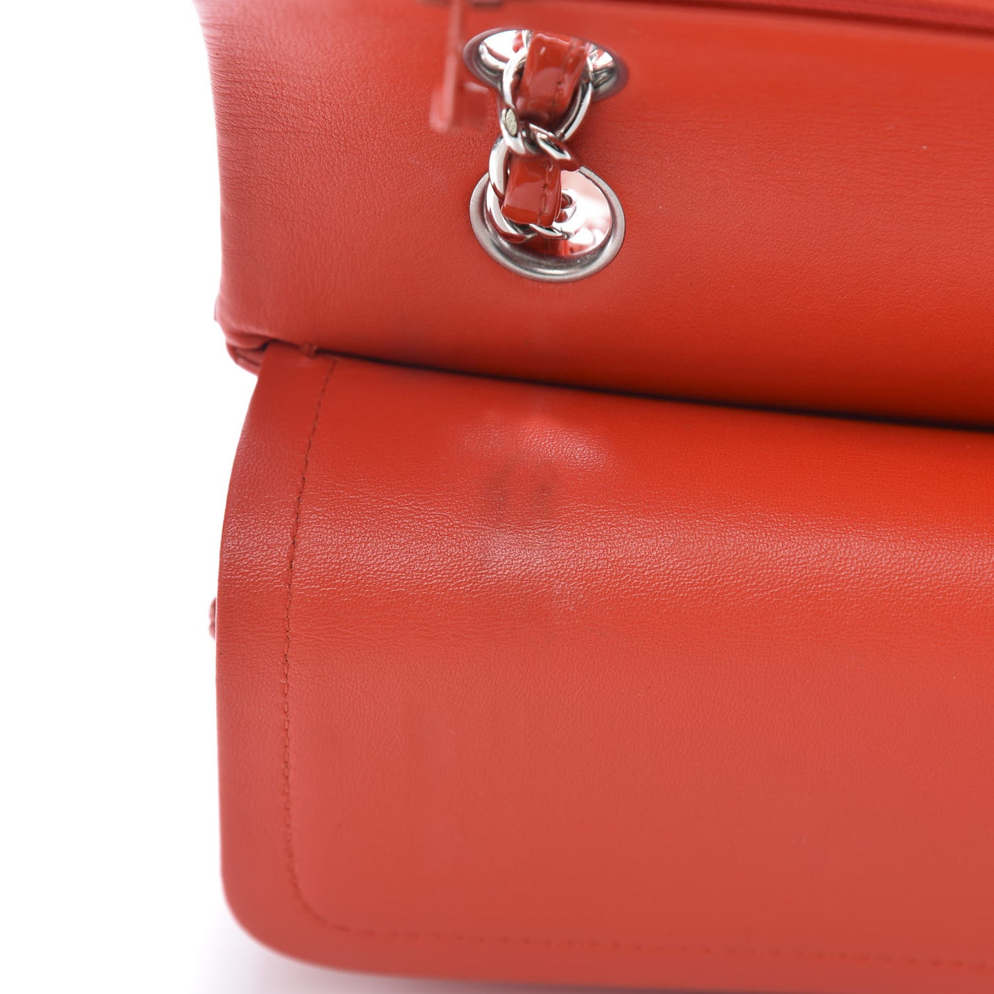 Patent Calfskin Quilted Medium Double Flap Red
