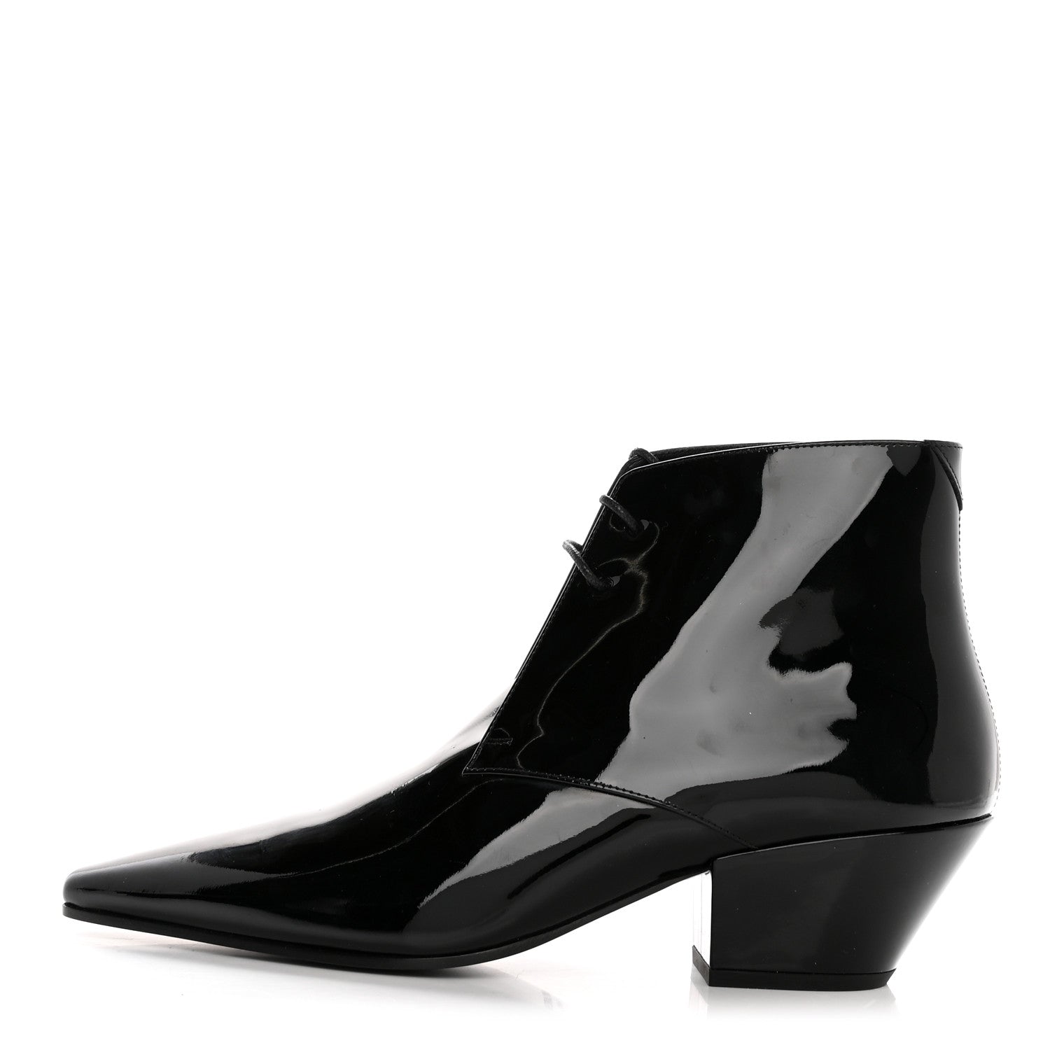 Saint Laurent Patent Calfskin Theo Lace-Up Ankle Boots 40 Black 1 of 12