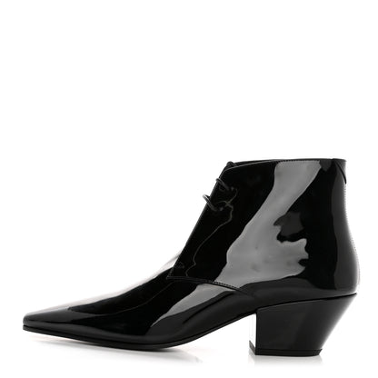 Saint Laurent Patent Calfskin Theo Lace-Up Ankle Boots 40 Black 1 of 12