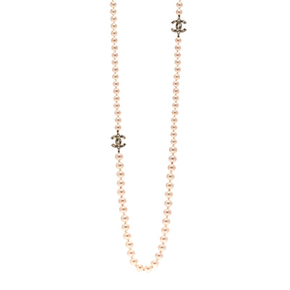 Chanel Graduated Pearl Crystal CC Long Necklace Gold Black 1 of 6