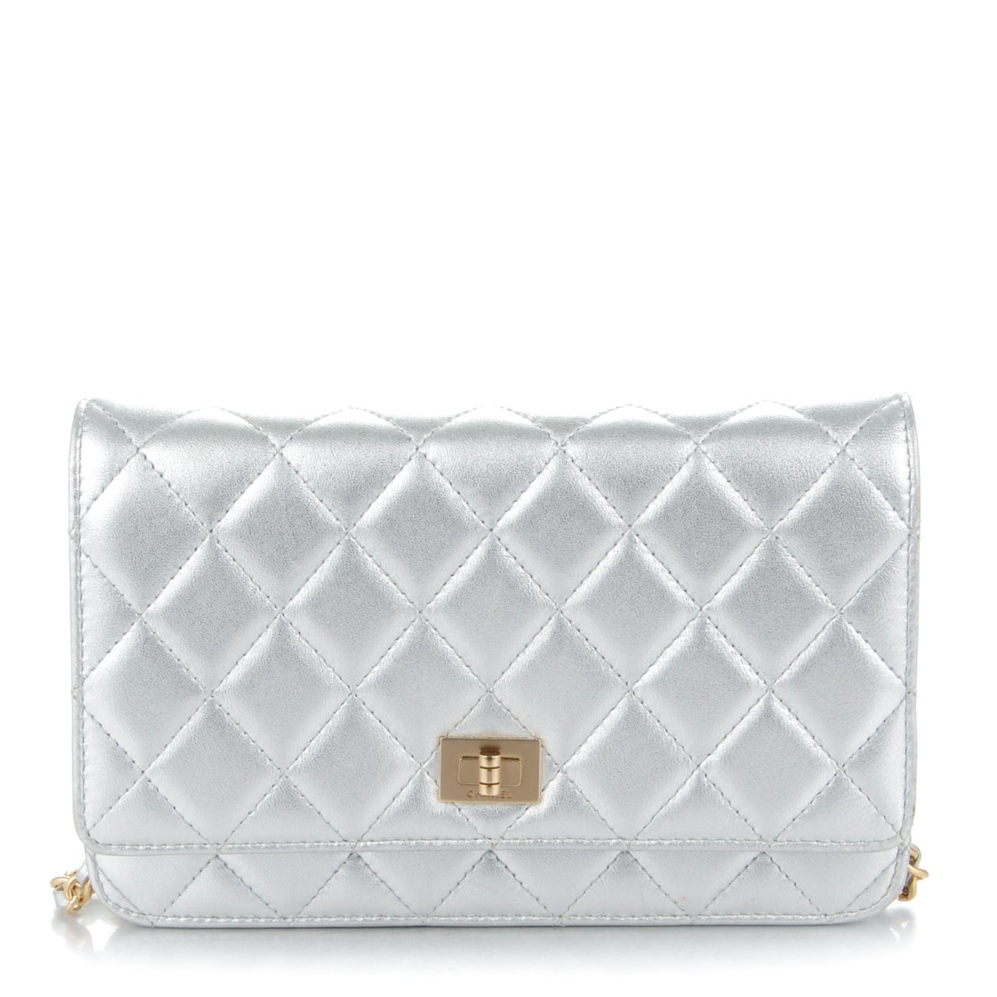 Metallic Lambskin Quilted Reissue Wallet On Chain WOC Silver