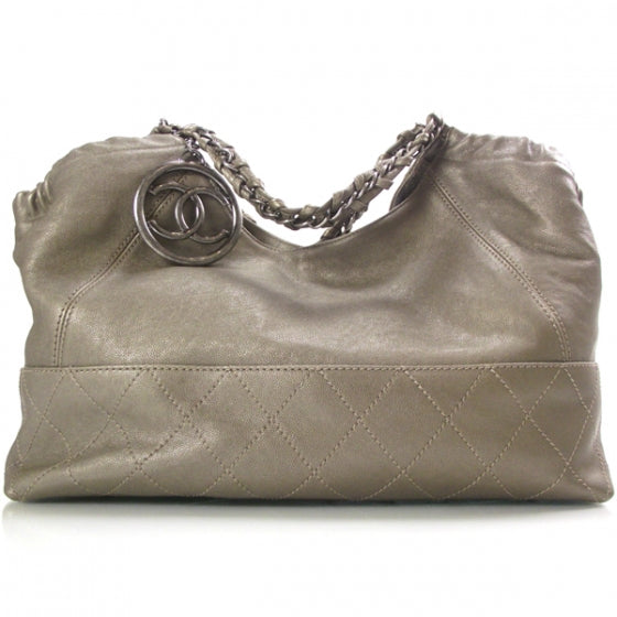 Leather Baby Coco Cabas Argent Fonce