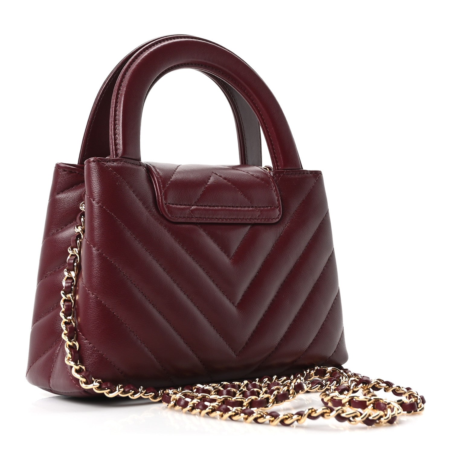 Chanel Shiny Lambskin Chevron Quilted Nano Kelly Shopper Dark