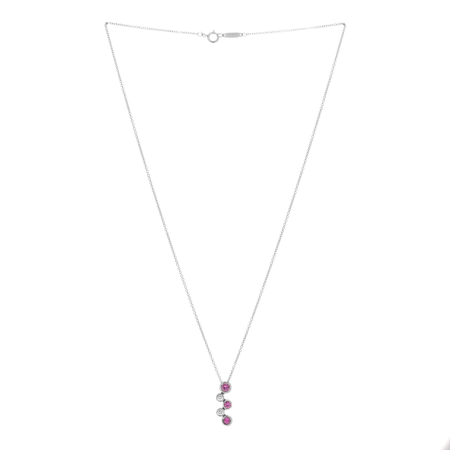 Platinum Diamond Pink Sapphire Bubble Pendant Necklace