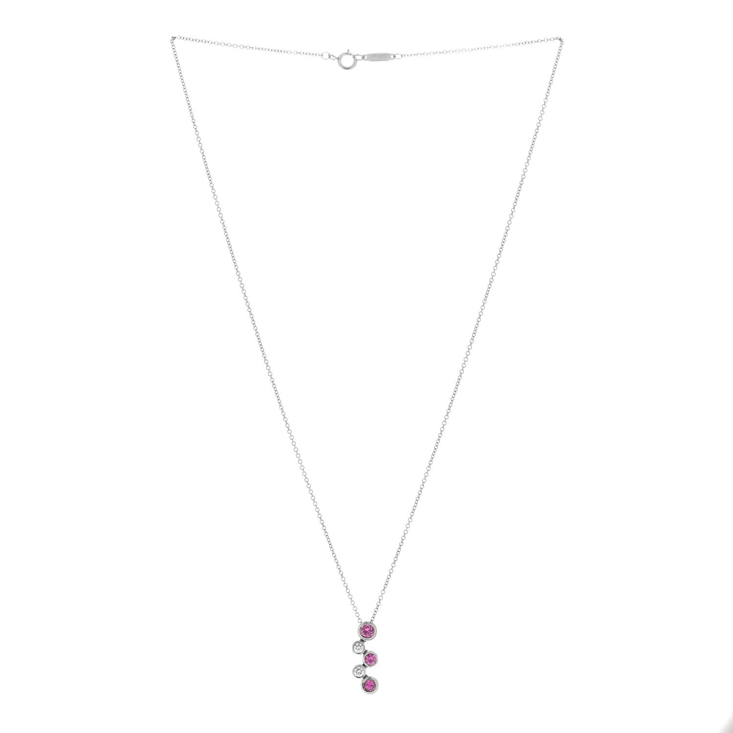 Tiffany Platinum Diamond Pink Sapphire Bubble Pendant Necklace 2 of 6