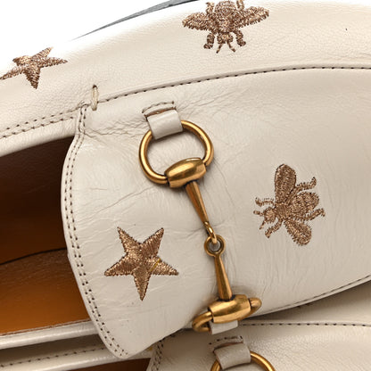 Gucci Goatskin Bee Star Embroidered Womens Jordaan Loafers 39.5 Mystic White 9 of 10