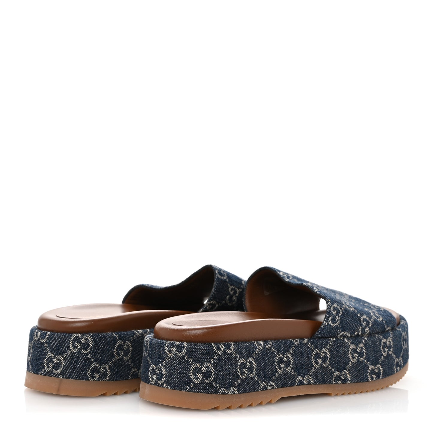 New Denim GG Monogram Angelina Platform 55mm Slide Sandals 39.5 Blue Tea