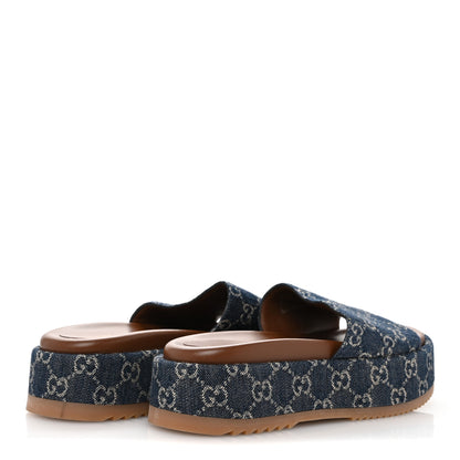 Gucci New Denim GG Monogram Angelina Platform 55mm Slide Sandals 39.5 Blue Tea 5 of 9