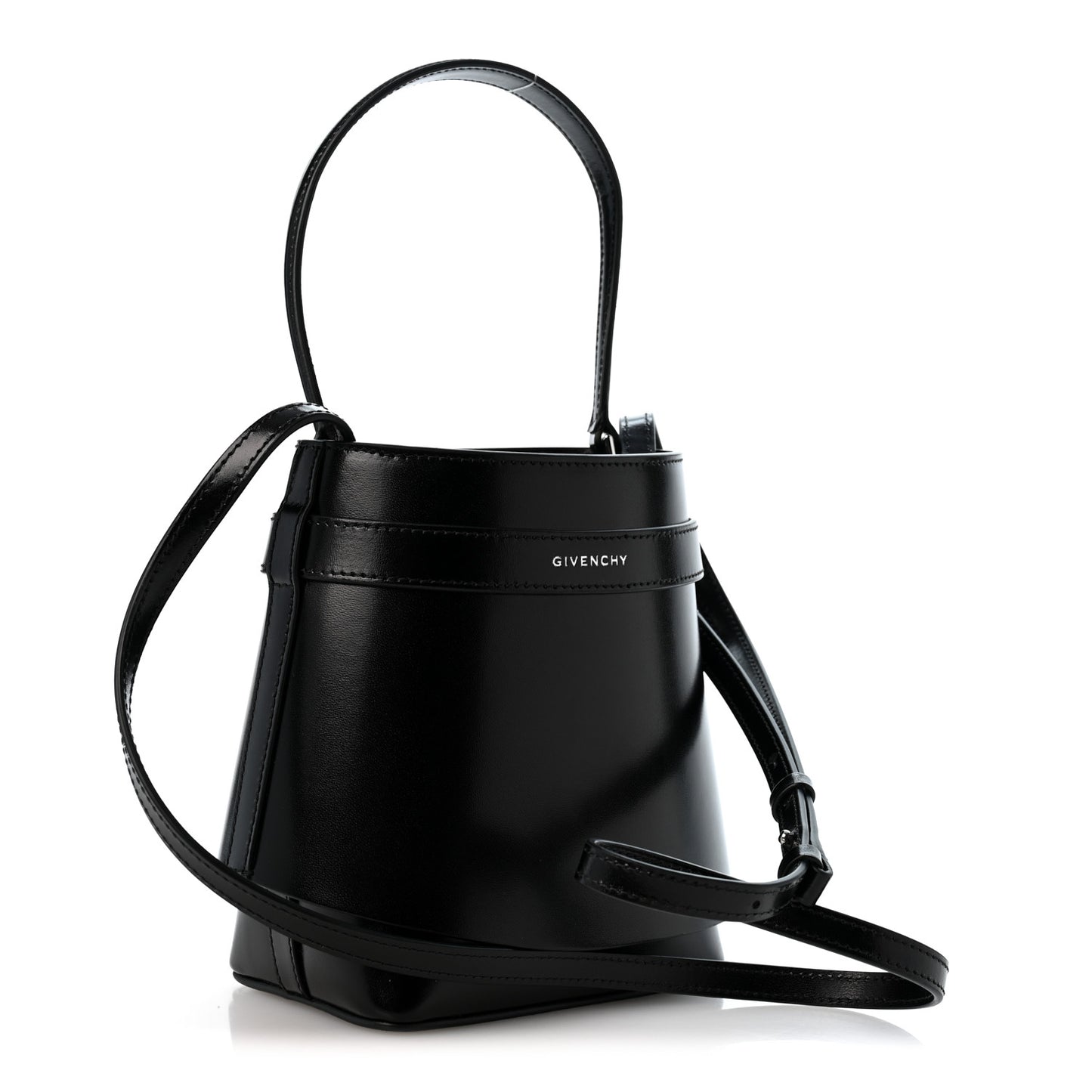 Box Calfskin Shark Lock Bucket Bag Black
