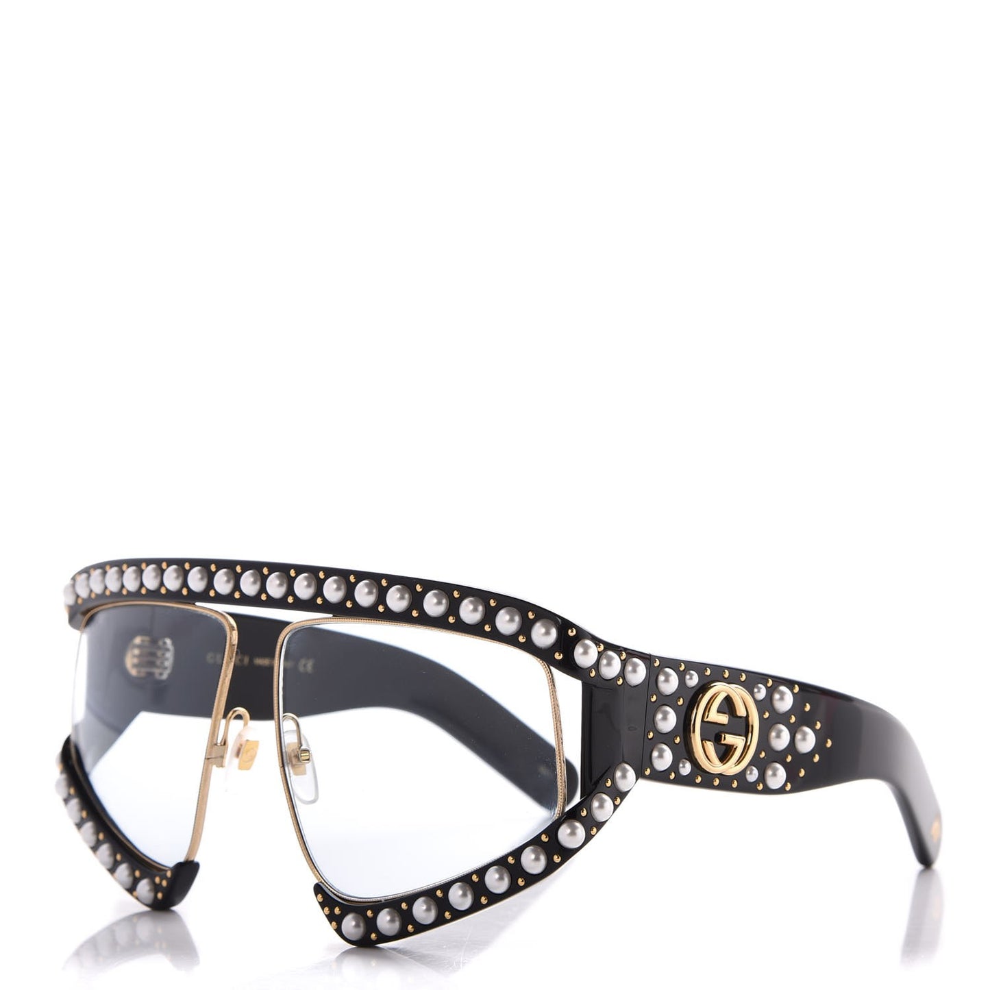 Acetate Pearl Rectangular Frame Sunglasses GG0234S Black