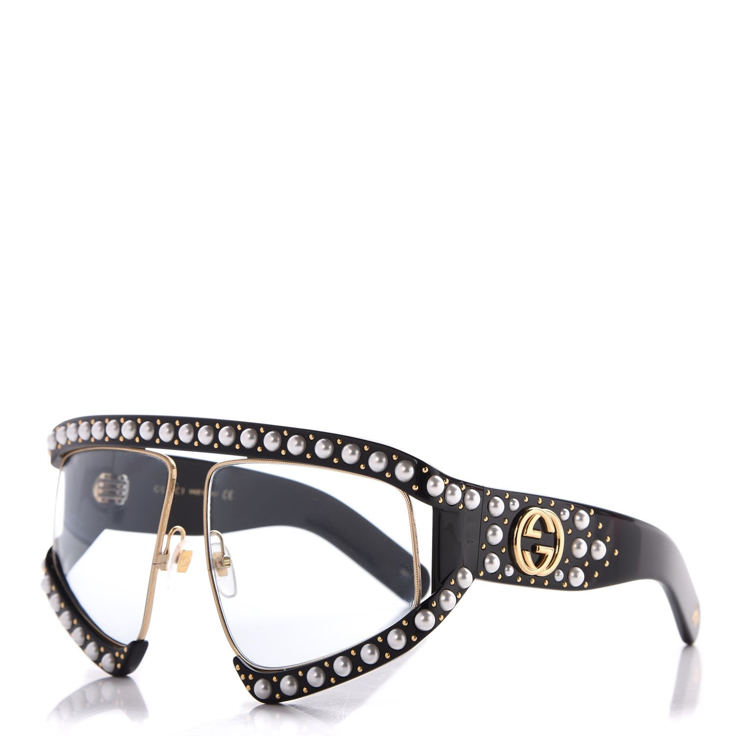 Gucci Acetate Pearl Rectangular Frame Sunglasses GG0234S Black 1 of 9