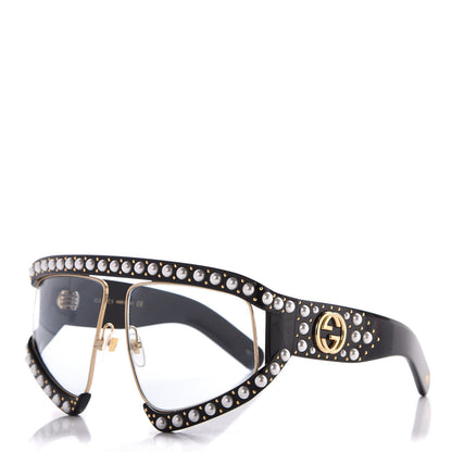 Gucci Acetate Pearl Rectangular Frame Sunglasses GG0234S Black 1 of 9