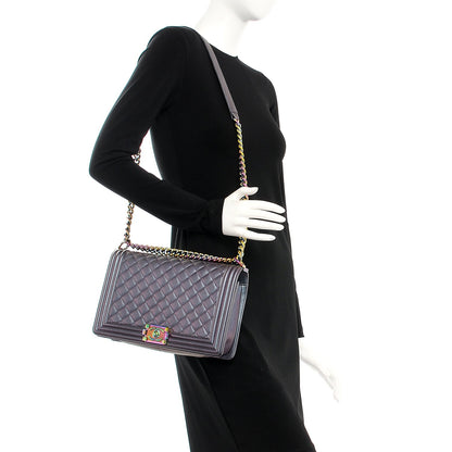 Chanel Iridescent Goatskin Quilted New Medium Boy Flap Purple 2 of 8