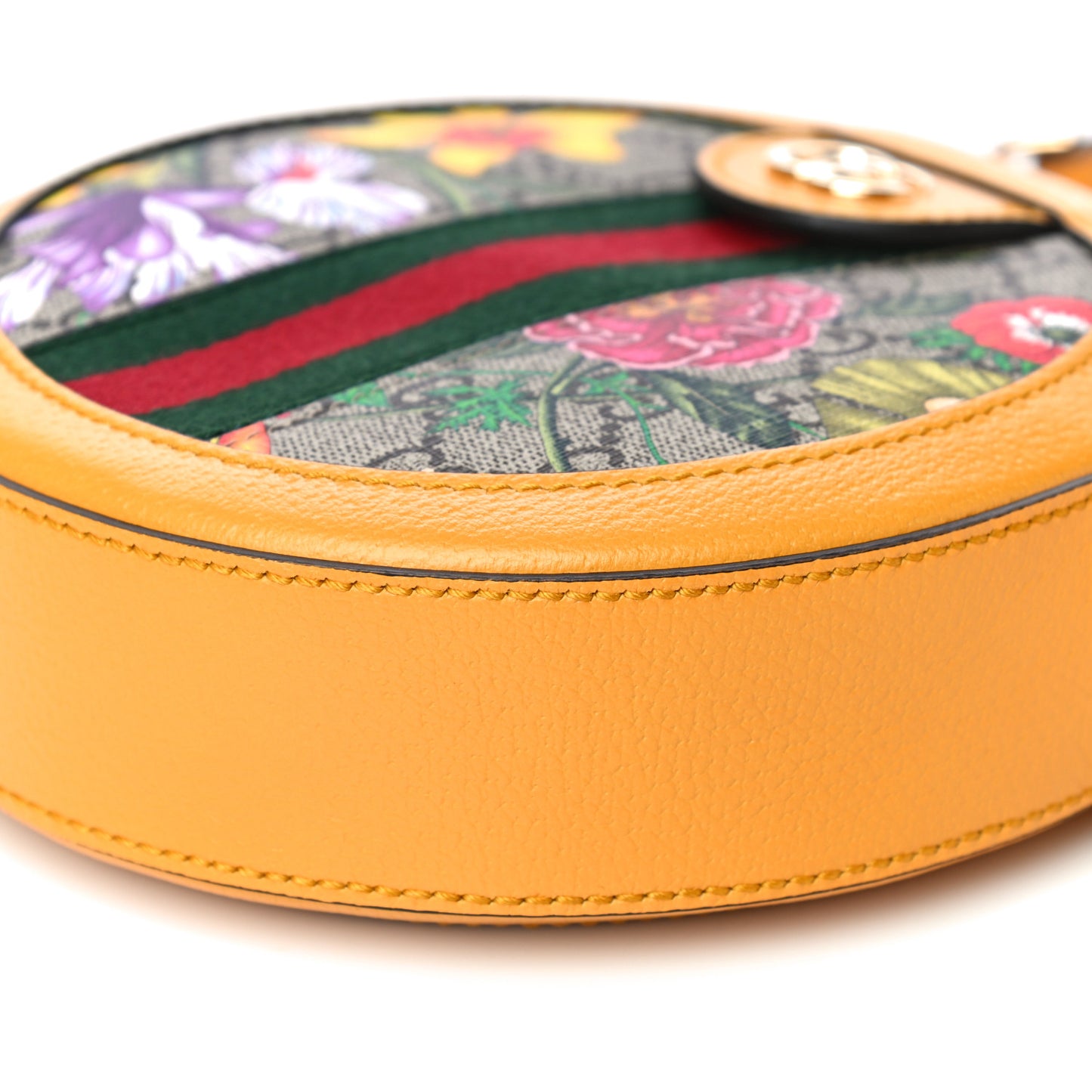 GG Supreme Monogram Flora Web Mini Ophidia Round Shoulder Bag Beige Multicolor Crop