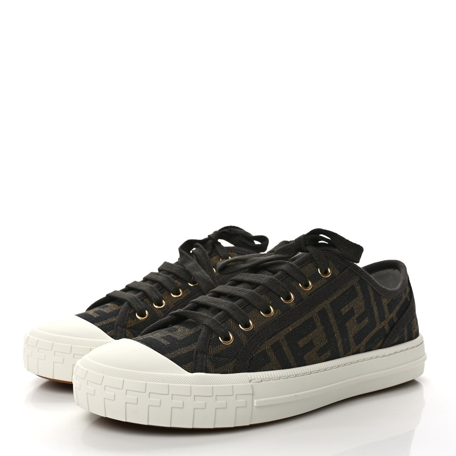 Fendi Fabric Jacquard FF Womens Domino Low Top Sneakers 38 Tobacco 3 of 8