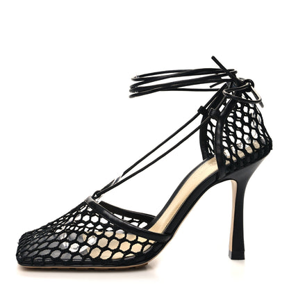 Bottega Veneta Mesh Nappa Stretch Ankle Tie 90mm Sandals 39 Black 1 of 8