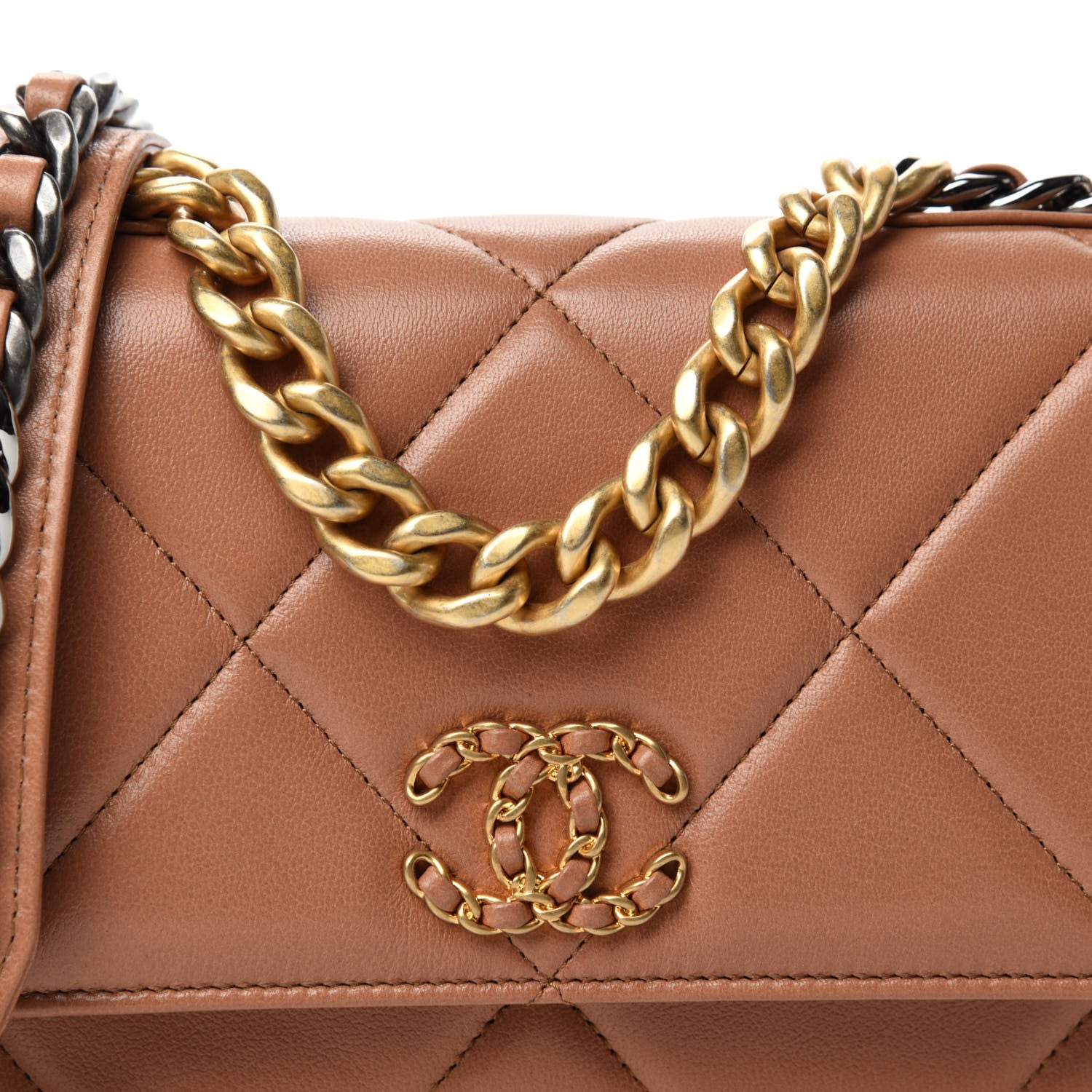 Chanel Lambskin Quilted Chanel 19 Wallet On Chain WOC Brown 11 of 12
