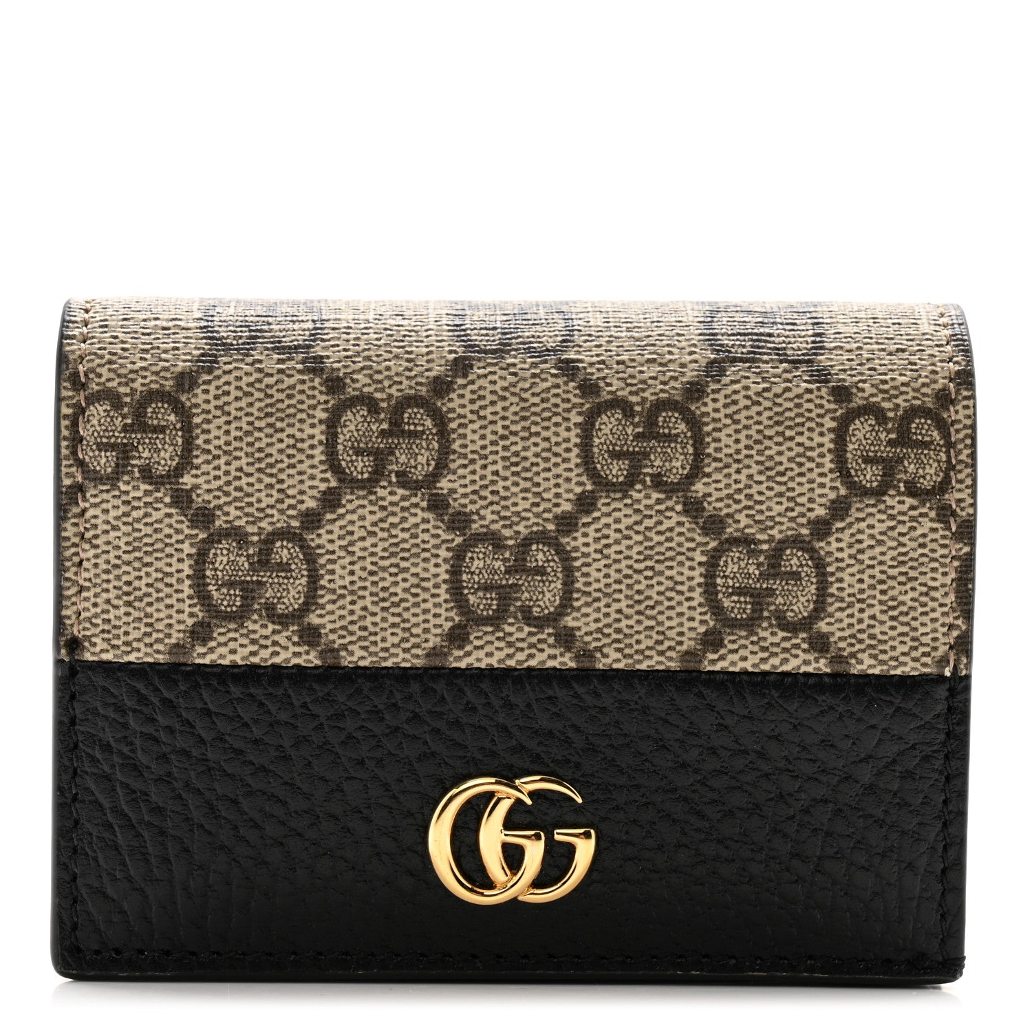 Gucci Dollar Calfskin GG Supreme Monogram GG Marmont Card Case Black Beige Ebony 1 of 10