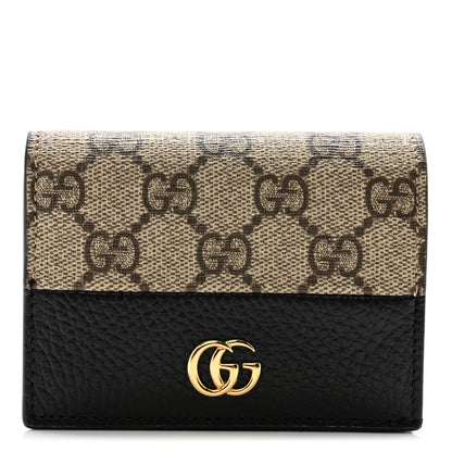 Gucci Dollar Calfskin GG Supreme Monogram GG Marmont Card Case Black Beige Ebony 1 of 10