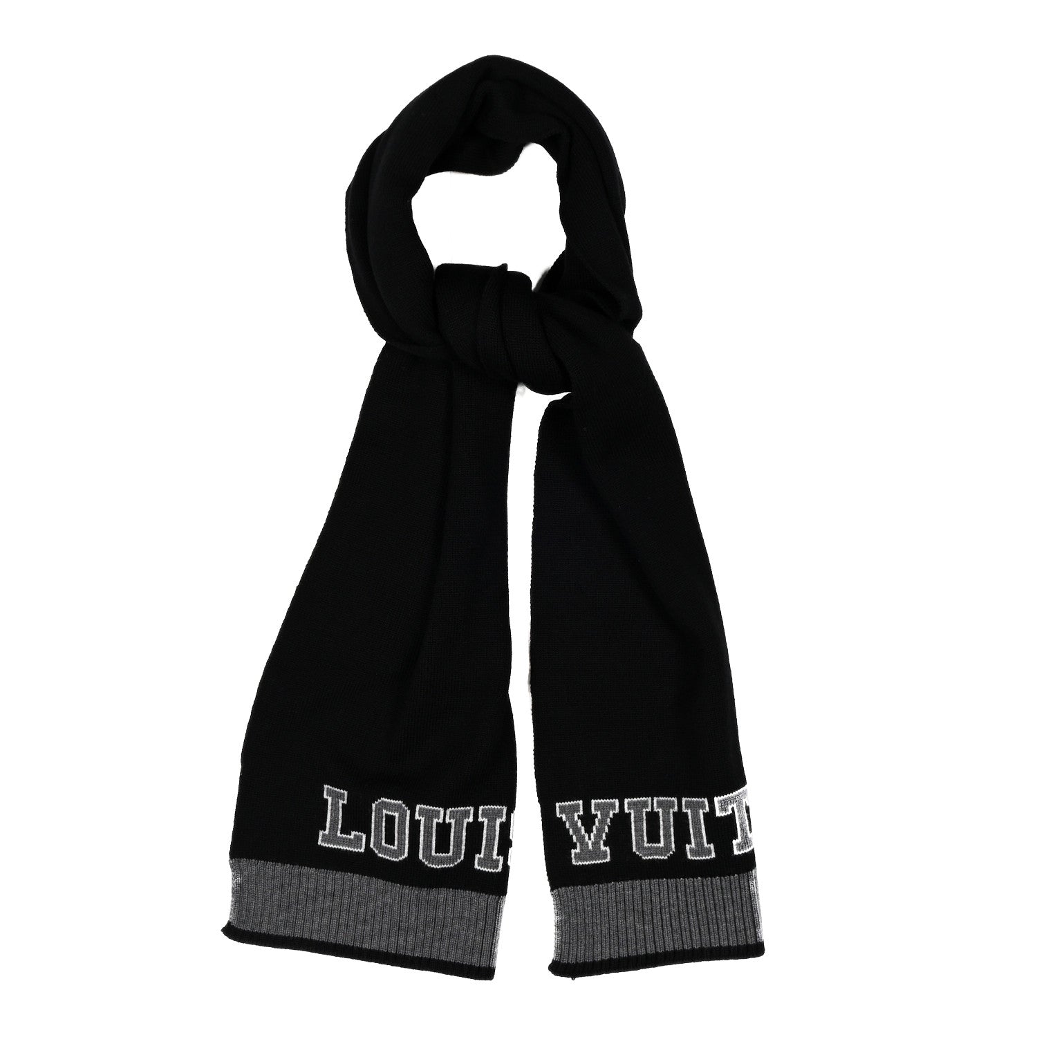 Louis Vuitton Wool Echarpes Scarf Black Grey 1 of 3