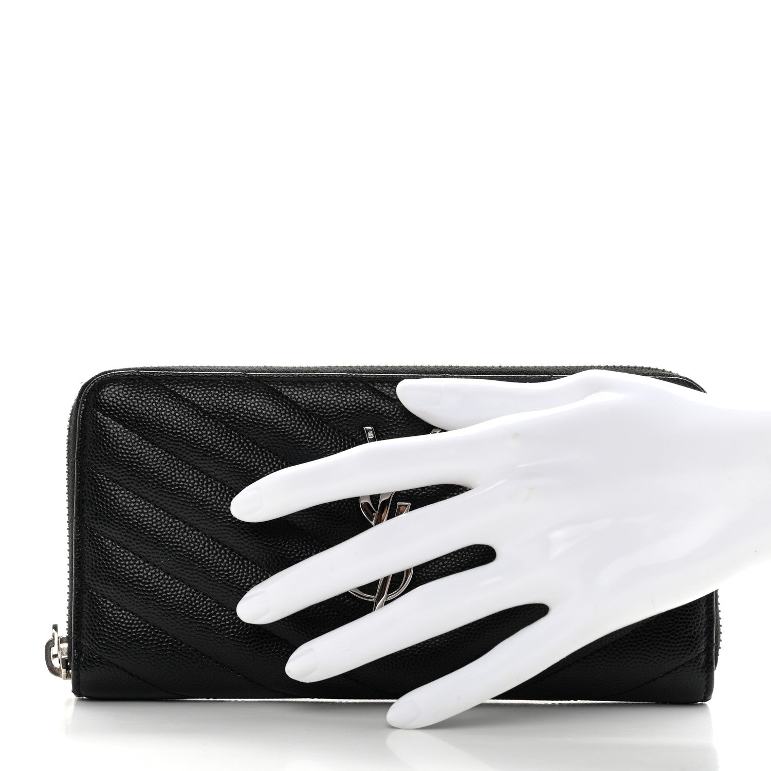Saint Laurent Grain De Poudre Matelasse Chevron Monogram Zip Around Wallet Black 2 of 7