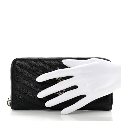 Saint Laurent Grain De Poudre Matelasse Chevron Monogram Zip Around Wallet Black 2 of 7