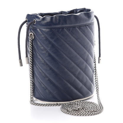 Gucci Vintage Effect Calfskin Matelasse Diagonal Mini Torchon GG Marmont 2.0 Bucket Bag Blue Agata Mystic White 3 of 11