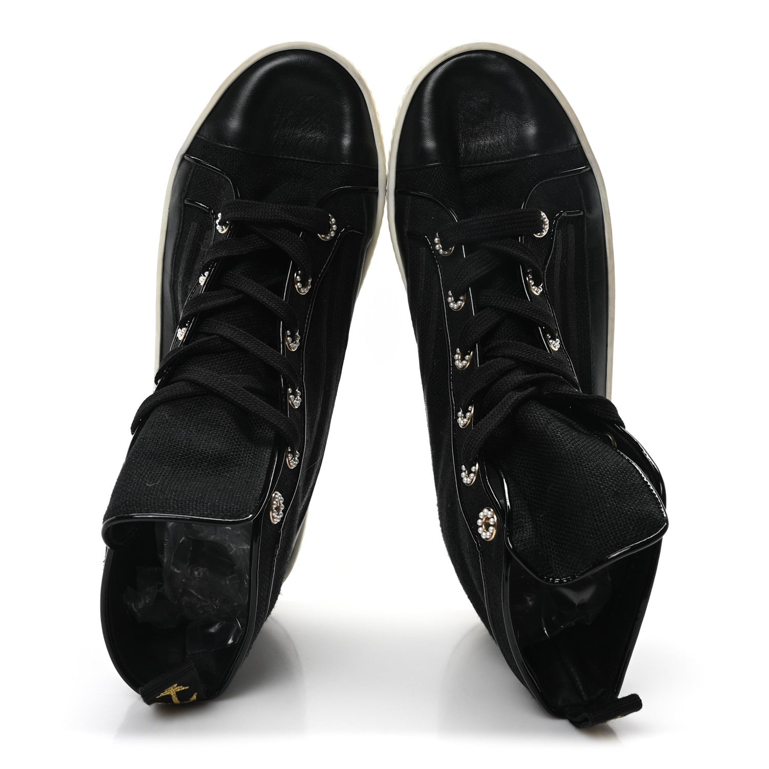 Chanel Fabric Lambskin Lace Up Cap Toe Sneakers 39.5 Black 3 of 18