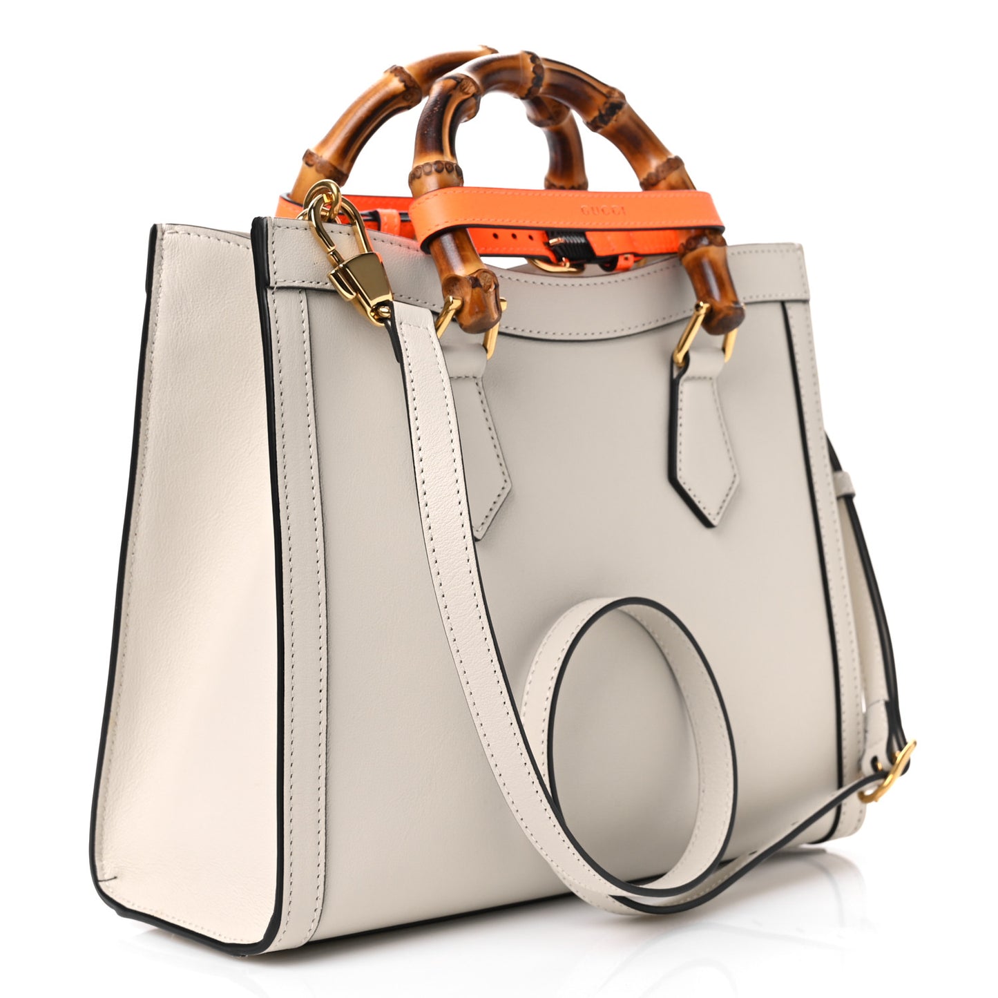 Wonka Grain Calfskin Small Diana Tote Bag Mystic White Orange Fluo