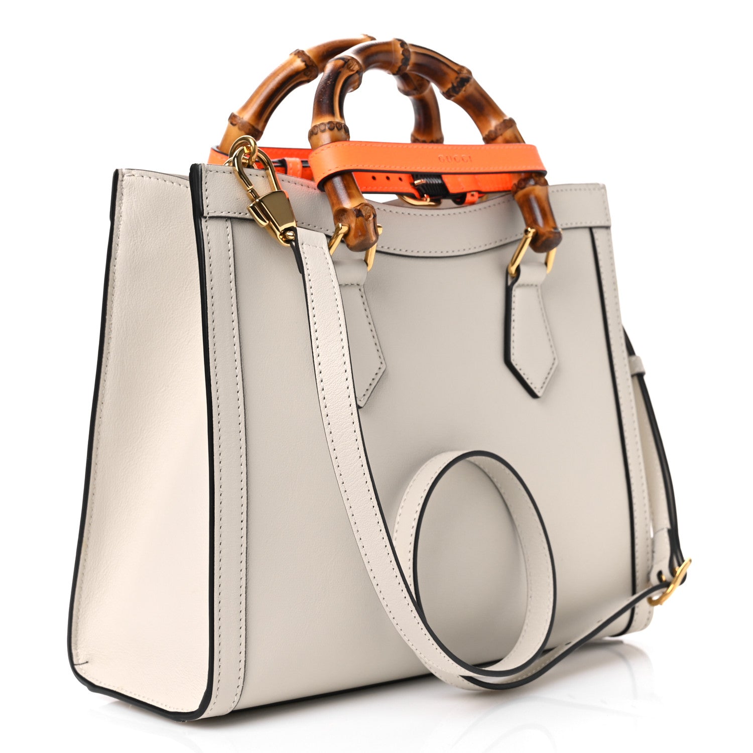 Gucci Wonka Grain Calfskin Small Diana Tote Bag Mystic White Orange Fluo 2 of 10