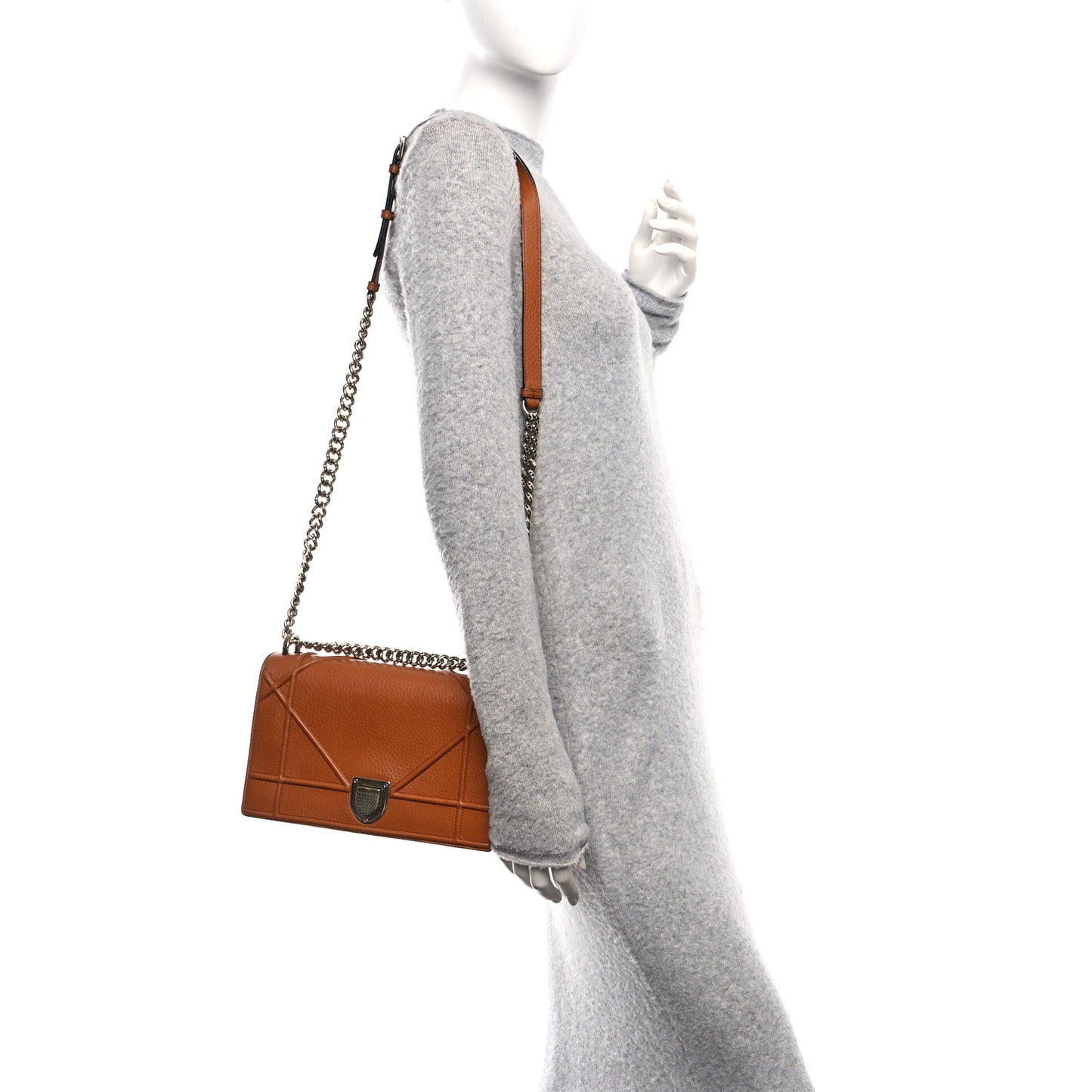 Grained Calfskin Medium Diorama Flap Bag Brown