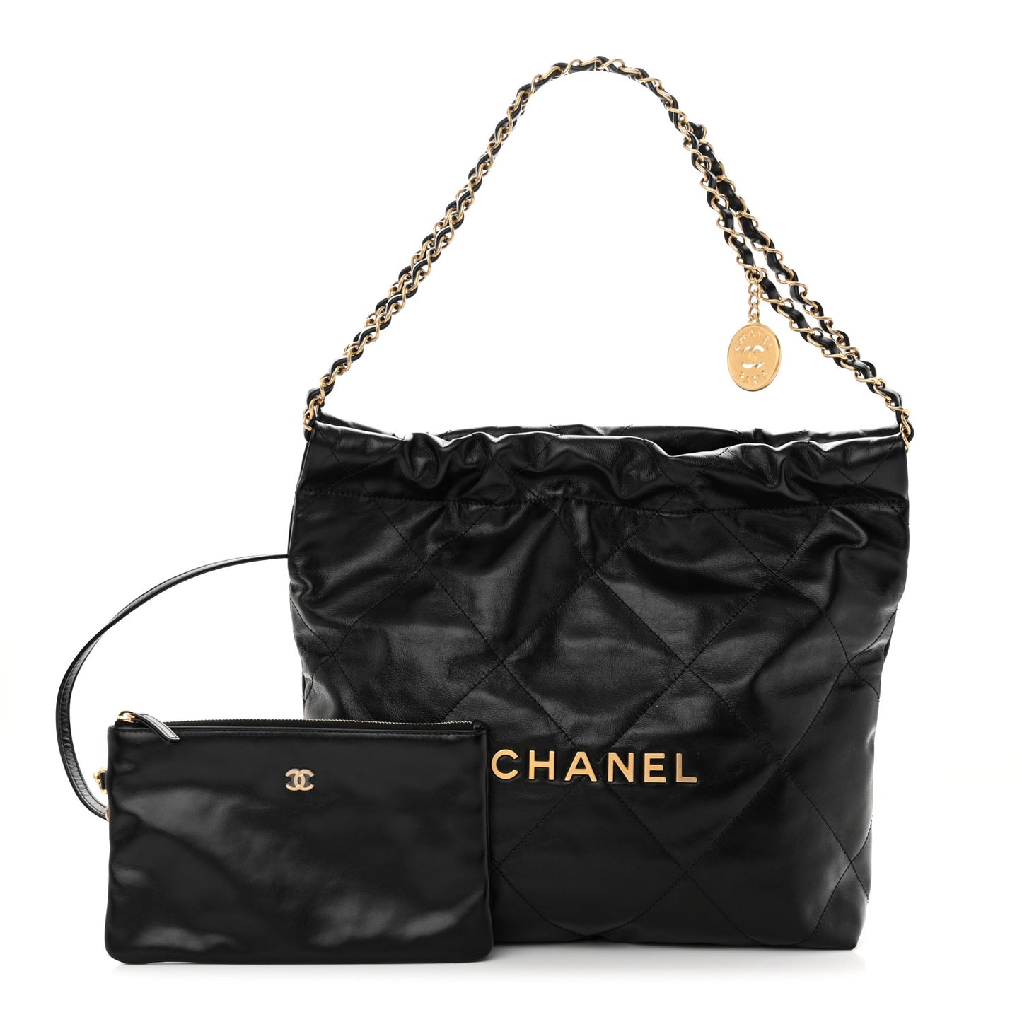 Shiny Calfskin Quilted Small Chanel 22 Black