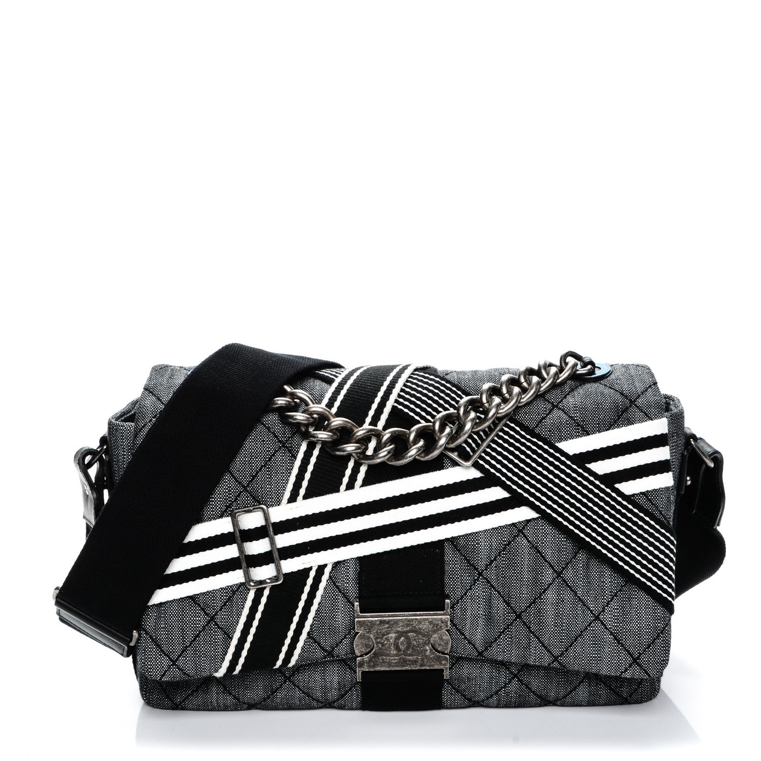 Chanel Denim Quilted Messenger Bag Black 1 of 7