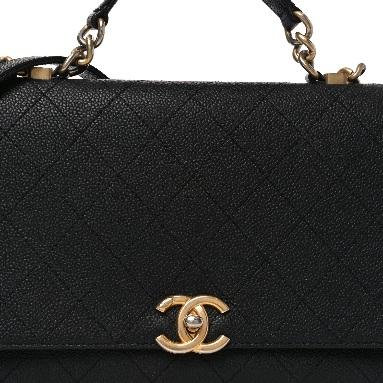 Chanel Caviar Diamond Stitched Top Handle Flap Black 8 of 11