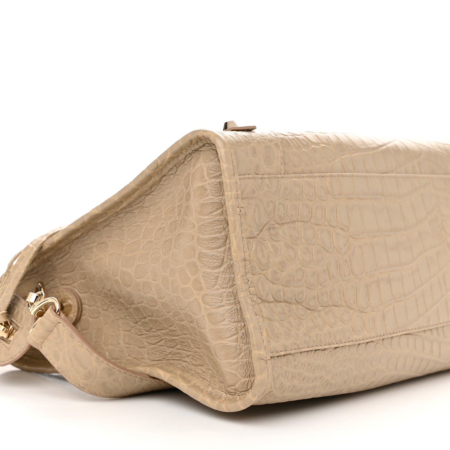 Calfskin Crocodile Embossed Classic Gold Hardware City Beige Latte
