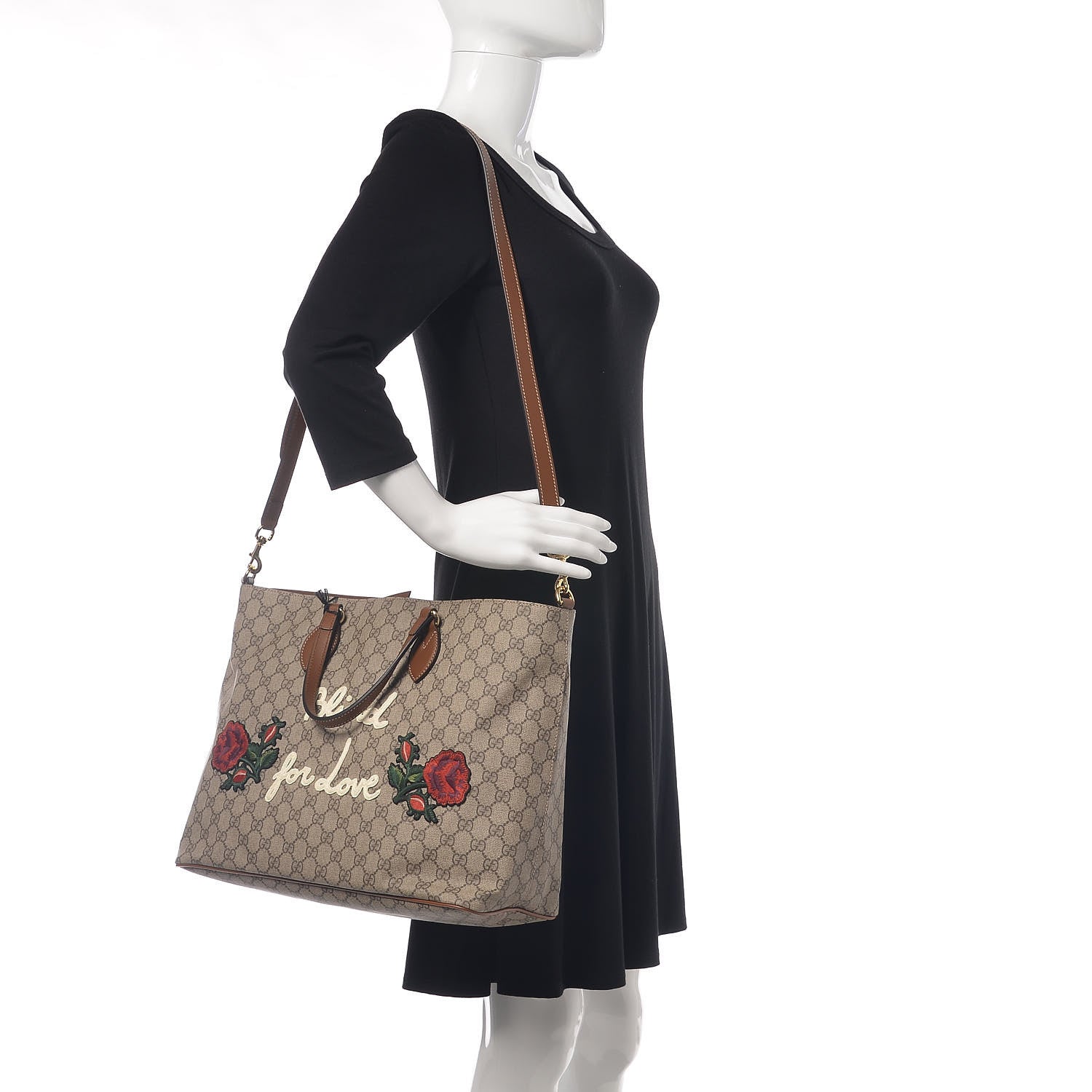 Gucci Soft GG Supreme Monogram Blind For Love Embroidered Medium Crossbody Tote Beige Tuscany Multicolor 2 of 11