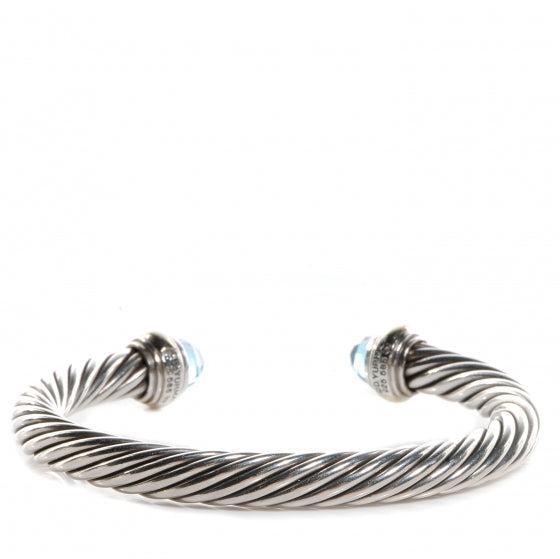 David Yurman Sterling Silver 14K Yellow Gold Blue Topaz 7mm Cable Classics Bracelet 3 of 6