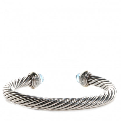David Yurman Sterling Silver 14K Yellow Gold Blue Topaz 7mm Cable Classics Bracelet 3 of 6
