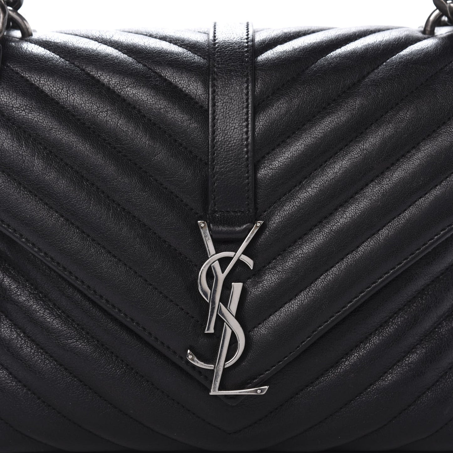 Sheepskin Matelasse Chevron Monogram Medium College Bag Black