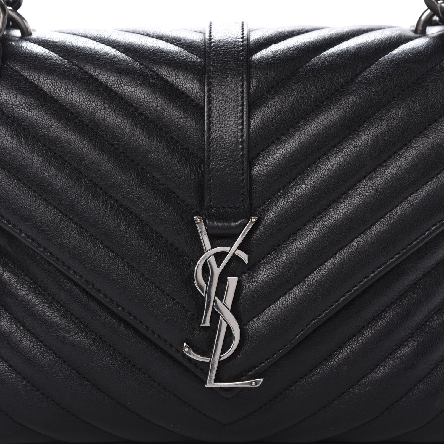 Saint Laurent Sheepskin Matelasse Chevron Monogram Medium College Bag Black 15 of 15