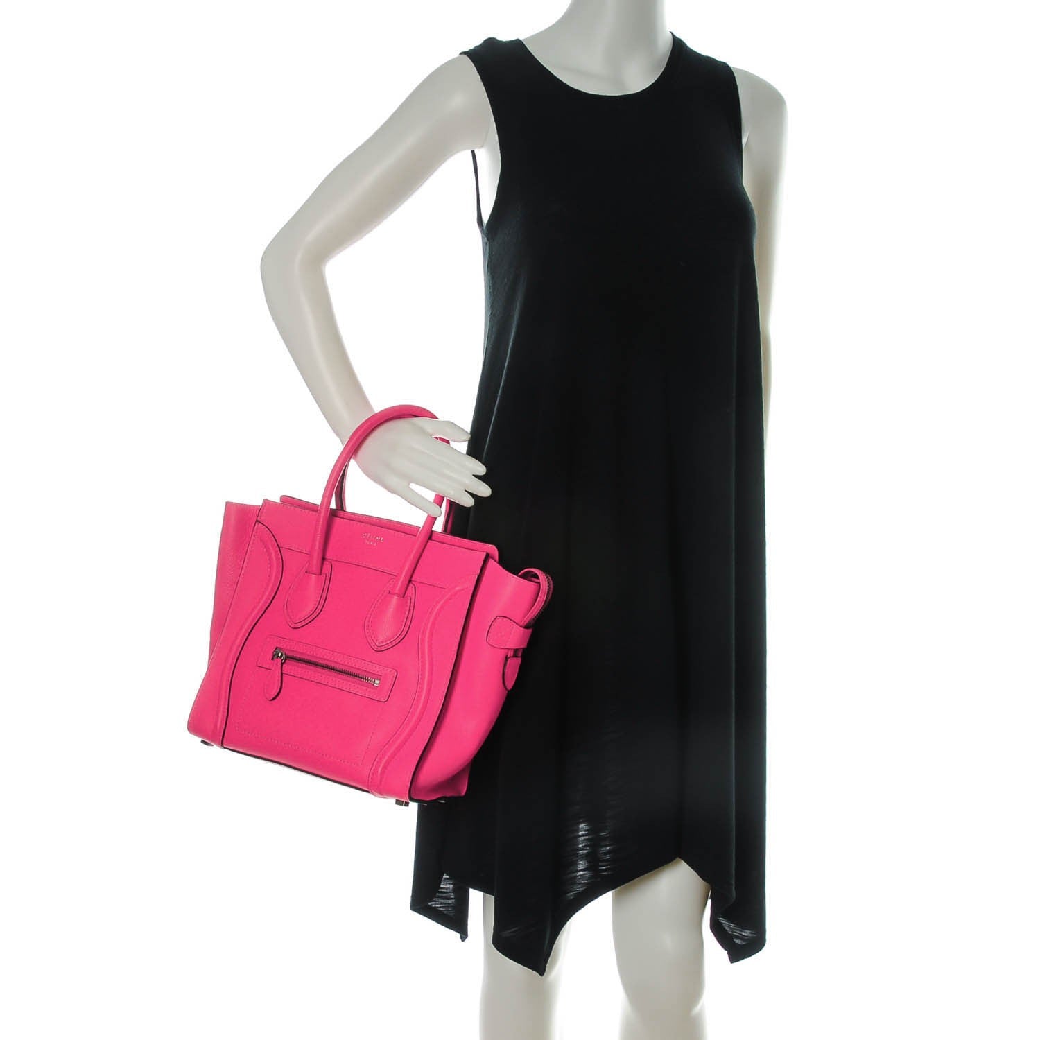 Celine Drummed Calfskin Micro Luggage Fluo Pink 2 of 8