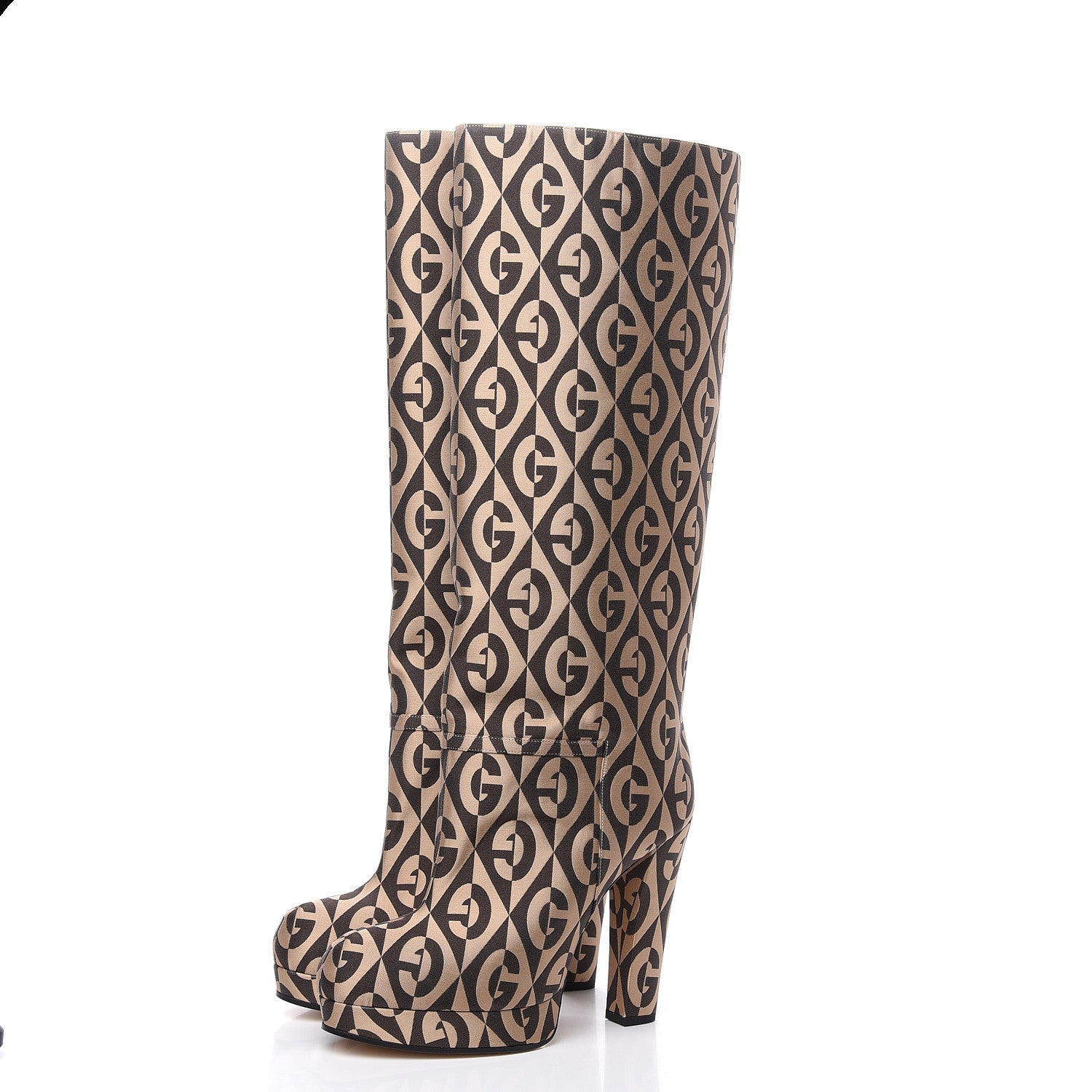 Gucci Fabric G Rhombus Print Platform Boots 40 Beige Cocoa 3 of 8