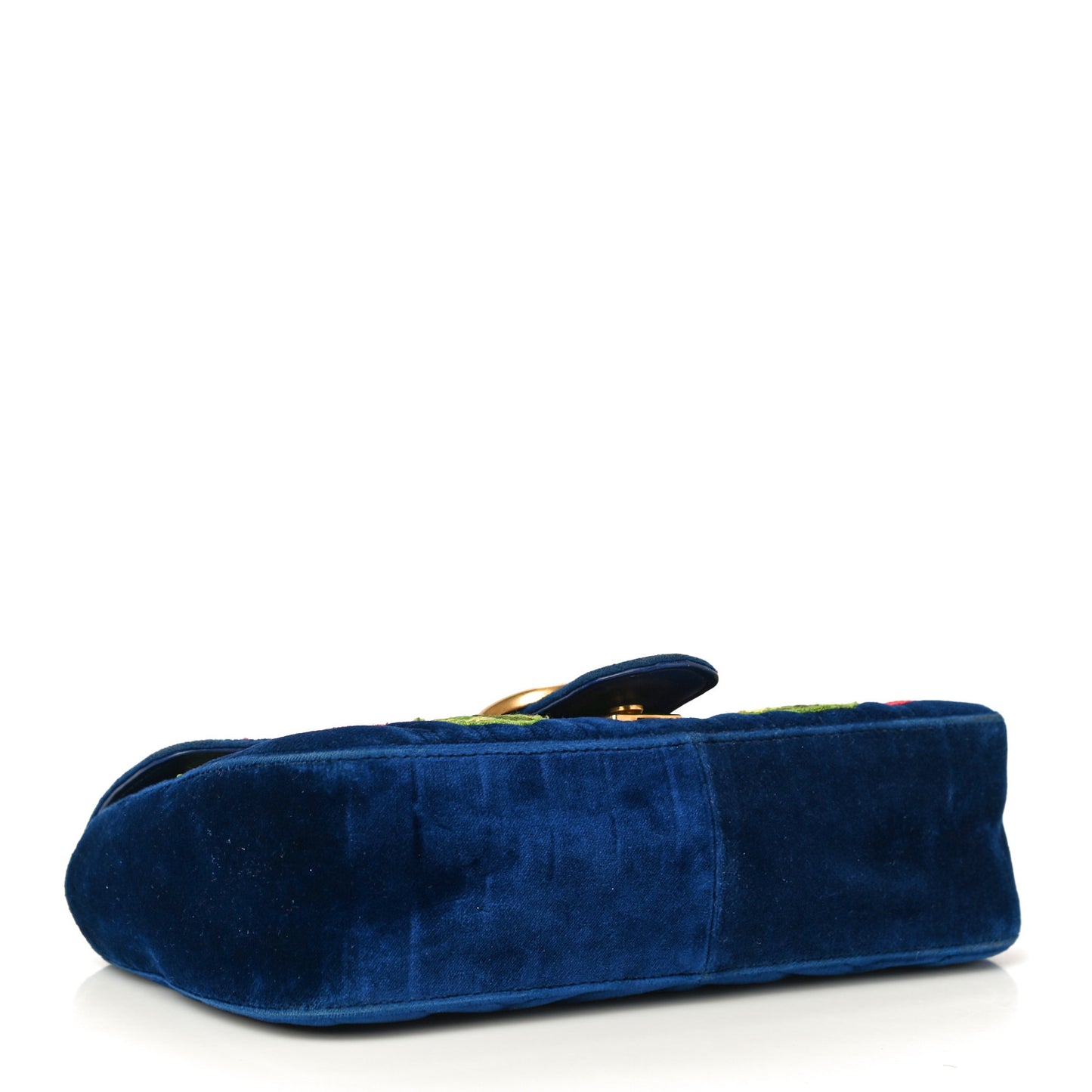 Velvet Matelasse Deer Embroidered Small GG Marmont Shoulder Bag Cobalt