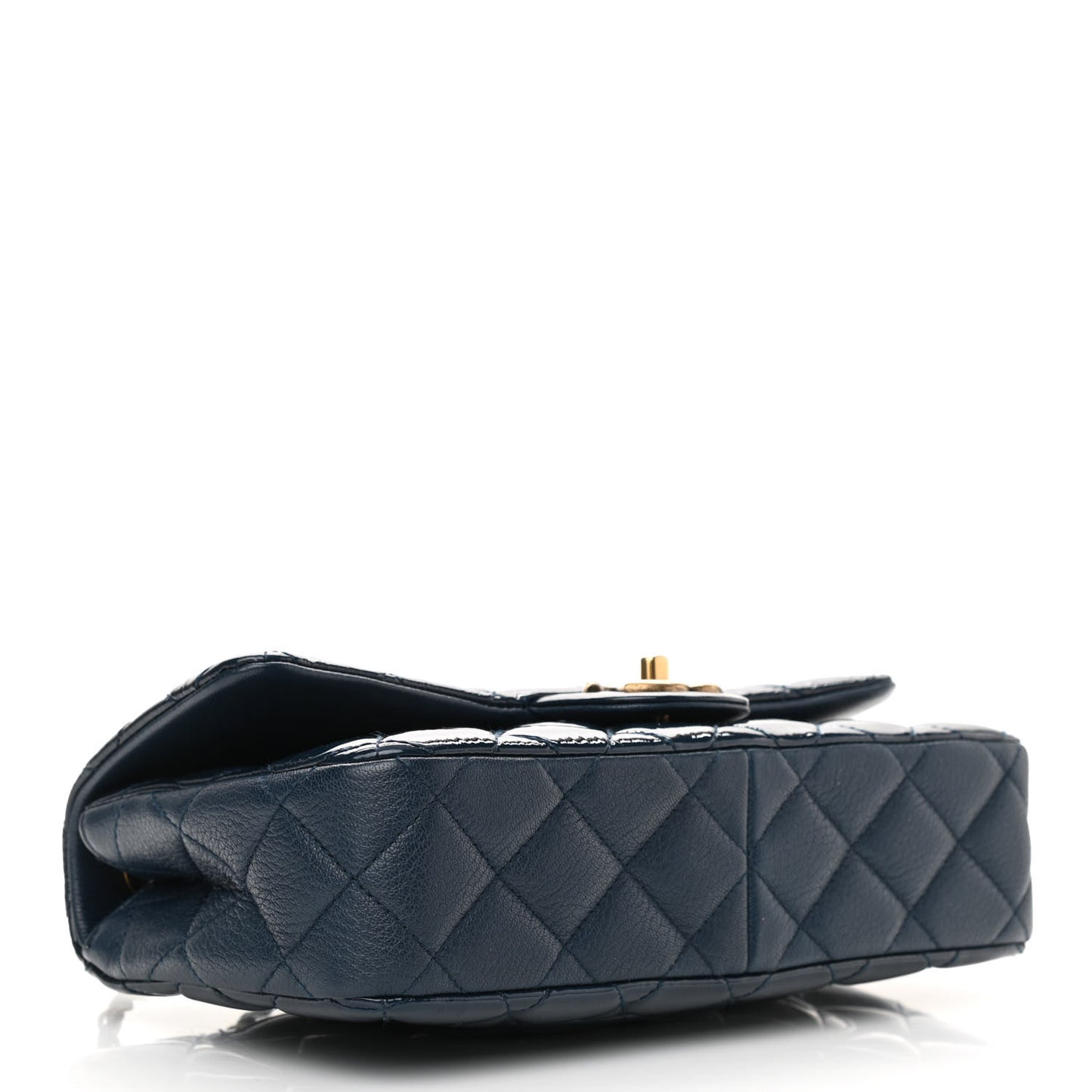Patent Goatskin Quilted Medium CC Eyelet Flap Blue